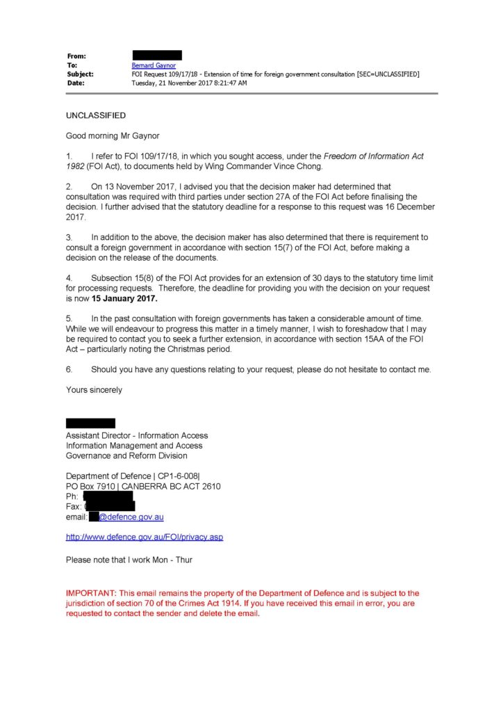 FOI Request 109_17_18 - Extension of time for foreign government consultation [SEC=UNCLASSIFIED]